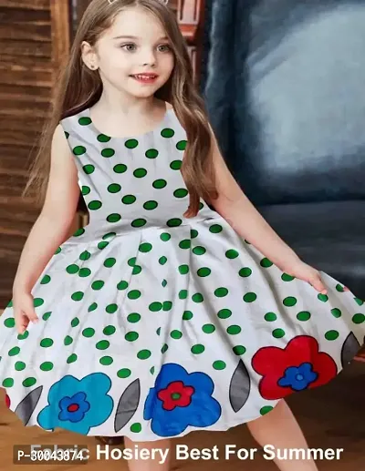 Fabulous White Cotton Blend Printed Frock For Girls-thumb0