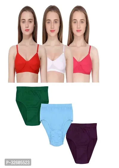 Women Cotton Bra Panty Set Pack of 3-thumb0