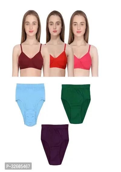 Women Cotton Bra Panty Set Pack of 3-thumb0