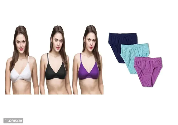 Women Cotton Bra Panty Set Pack of 3-thumb0