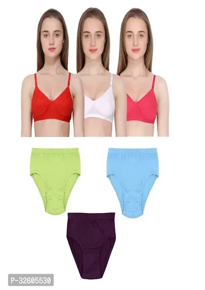 Women Cotton Bra Panty Set Pack of 3-thumb0