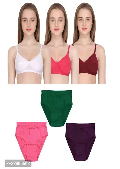 Women Cotton Bra Panty Set Pack of 3-thumb0