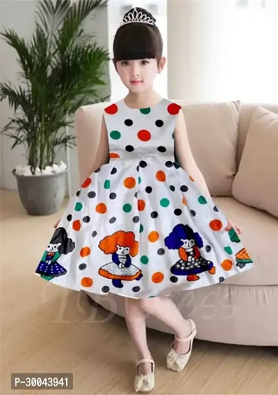 Fabulous White Cotton Blend Printed Frock For Girls-thumb0