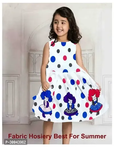 Fabulous White Cotton Blend Printed Frock For Girls-thumb0