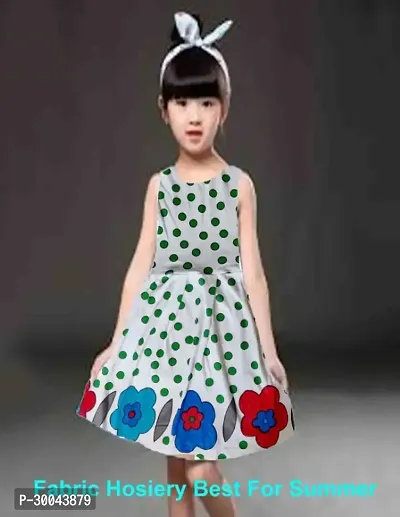 Fabulous White Cotton Blend Printed Frock For Girls