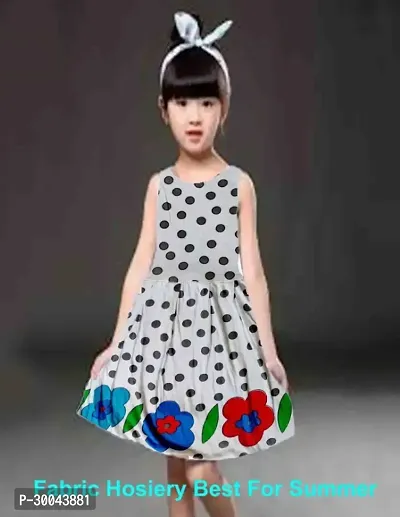 Fabulous White Cotton Blend Printed Frock For Girls