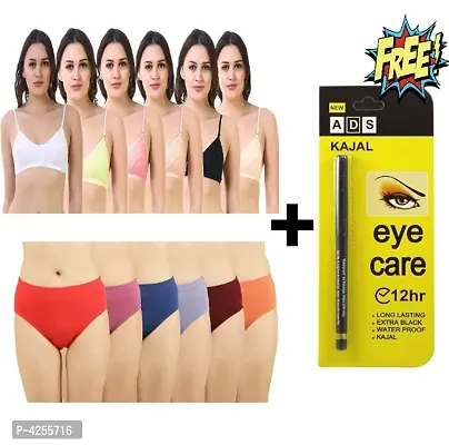 Women Trendy Premium Bra  Panty Set Pack Of 6 With Free Kajal