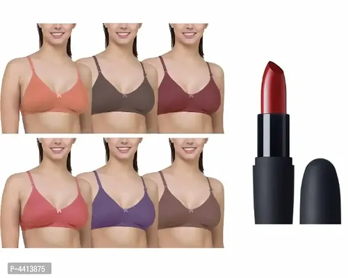 Women Trendy Bra Pack Of 6 With Free Matte Lipstick-thumb0