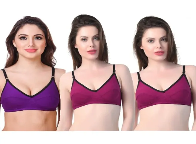 Solid Cotton Regular wear Bra Pack Of 3