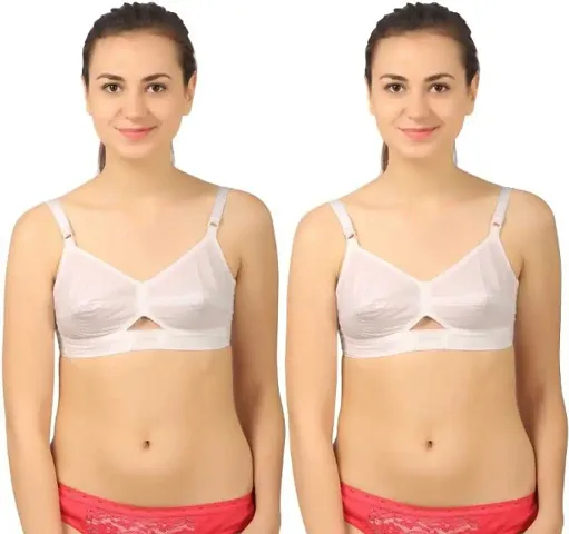 FEELBLUE Comfort Women's Non-Padded Non-Wired Cotton Full Coverage X-View  Design Bra - Combo Pack of 2