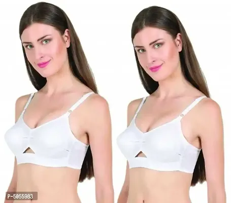 Women White Cotton Bra Pack of 2