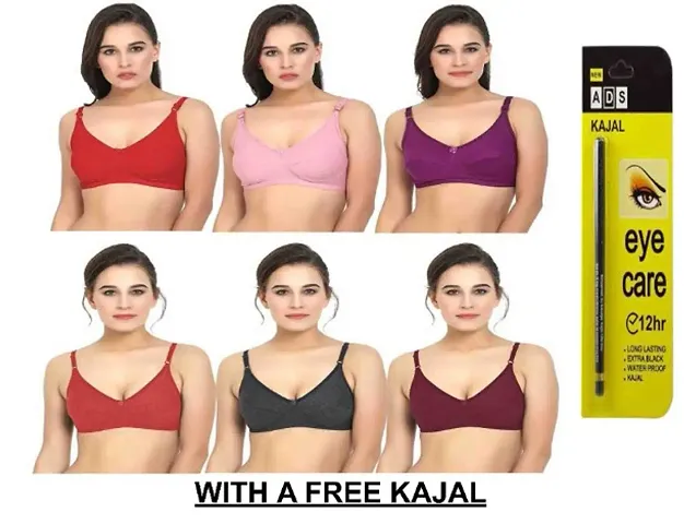 Multicolored Full coverage Bra Combo of 6 with Free Kajal