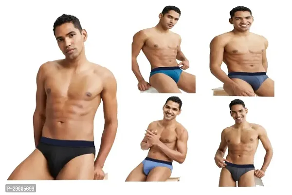 Classic Cotton Blend Solid Brief for Men, Pack of 5-thumb0