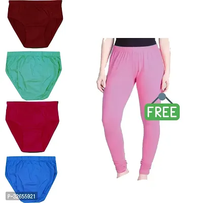 Stylish Multicoloured Cotton Blend Solid Hipster Panty Set of 4 With Leggings-thumb0