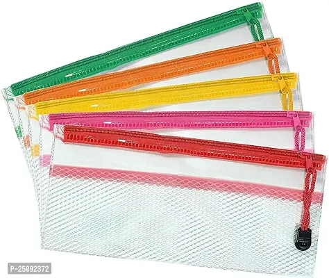 Neon Color Zip lock bag Transparent Waterproof with 2 Compartment, school supply (Pack of 6)