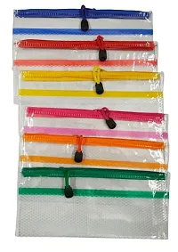 Neon Color Zip lock bag Transparent Waterproof with 2 Compartment, school supply (Pack of 6)-thumb1