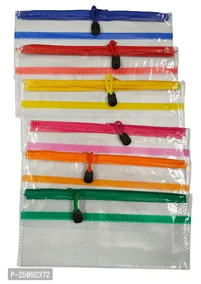 Neon Color Zip lock bag Transparent Waterproof with 2 Compartment, school supply (Pack of 6)-thumb2