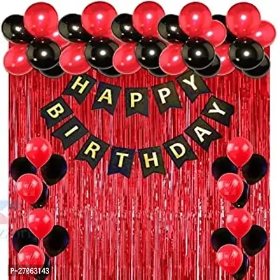 Happy Birthday Party Decoration Red  Black Theme Banner,Foil  Balloons 48 Pcs
