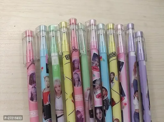 12 Pcs Black pink Theme Pens 0.5mm Tip Blue Ink Erasable Gel Pen Set with attached Magic Wipe Eraser Designer Pen Set for Kids (Pack of 12)-thumb0