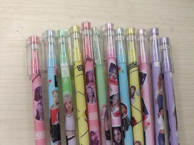 12 Pcs Black pink Theme Pens 0.5mm Tip Blue Ink Erasable Gel Pen Set with attached Magic Wipe Eraser Designer Pen Set for Kids (Pack of 12)
