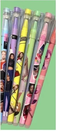 12 Pcs Black pink Theme Pens 0.5mm Tip Blue Ink Erasable Gel Pen Set with attached Magic Wipe Eraser Designer Pen Set for Kids (Pack of 12)-thumb2