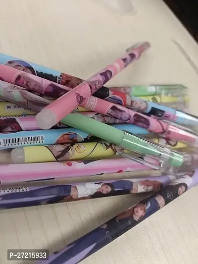 12 Pcs Black pink Theme Pens 0.5mm Tip Blue Ink Erasable Gel Pen Set with attached Magic Wipe Eraser Designer Pen Set for Kids (Pack of 12)-thumb4