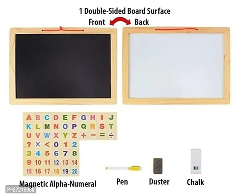 WoodenFrame Double Sided Magnetic Whiteboard and BlackSlate w/Alphanumeric signs-thumb0