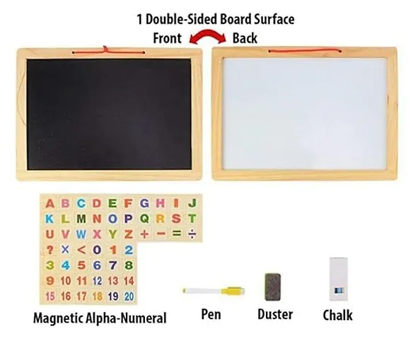 WoodenFrame Double Sided Magnetic Whiteboard and BlackSlate w/Alphanumeric signs