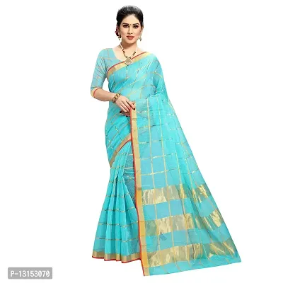 RK Fashions Sky Blue Women's Cotton Saree With Blouse Piece-thumb0