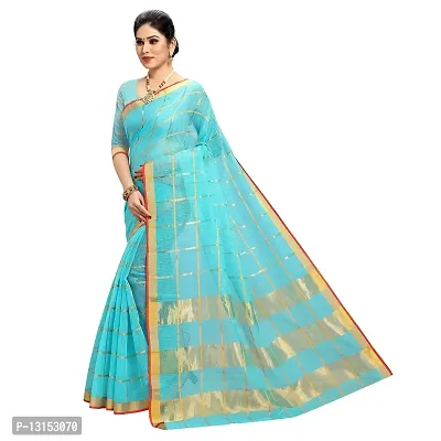 RK Fashions Sky Blue Women's Cotton Saree With Blouse Piece-thumb5