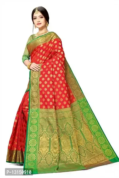 RK FASHIONS Women's Red Silk Jaquard Saree With Blouse Piece-thumb4