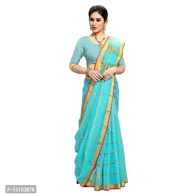 RK Fashions Sky Blue Women's Cotton Saree With Blouse Piece-thumb2