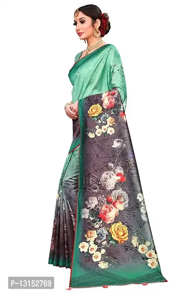 RK FASHIONS Green & Blue Women's SILK Saree With Blouse Piece