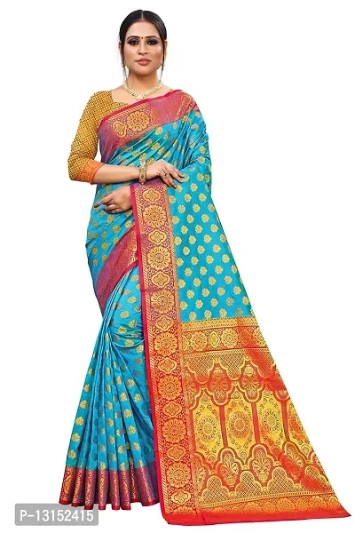 RK Fashions Sky Blue BANARSI SILK Full Jacquard Work Golden Zari used in Embroidery Saree With Unstitched Blouse