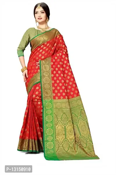 RK FASHIONS Women's Red Silk Jaquard Saree With Blouse Piece-thumb5