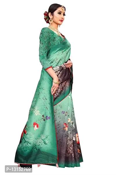 RK FASHIONS Green & Blue Women's SILK Saree With Blouse Piece-thumb3