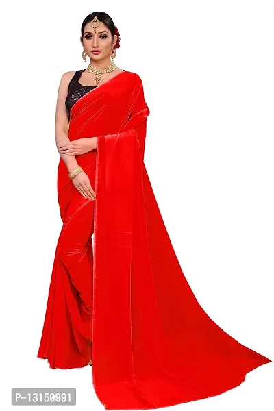 RK Fashions Women's Plain Georgette Saree with Full Stitched Blouse | Red-thumb0