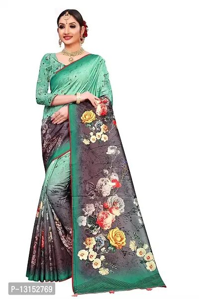 RK FASHIONS Green & Blue Women's SILK Saree With Blouse Piece-thumb2