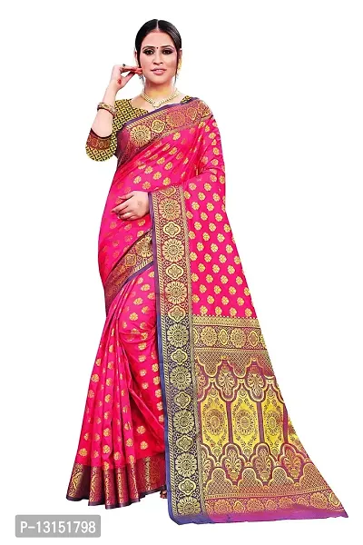 RK Fashions Pink BANARSI SILK Full Jacquard Work Golden Zari used in Embroidery Saree With Unstitched Blouse