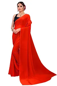 RK Fashions Women's Plain Georgette Saree with Full Stitched Blouse | Red-thumb3