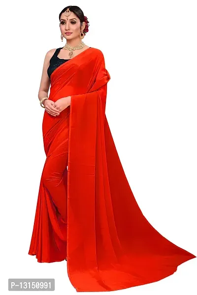 RK Fashions Women's Plain Georgette Saree with Full Stitched Blouse | Red-thumb4