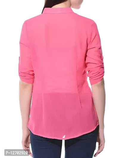 Aditii's Mantra Fashionable Women's Poly Georgette Pink Shirt with Side Pleats-thumb3