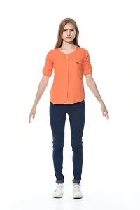 Aditii's Mantra Women's Cotton Rayon Solid Side Zip Jeans/ Pant Buttoned Western Top (Orange, Small)-thumb3