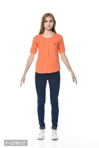 Aditii's Mantra Women's Cotton Rayon Solid Side Zip Jeans/ Pant Buttoned Western Top (Orange, Small)-thumb4
