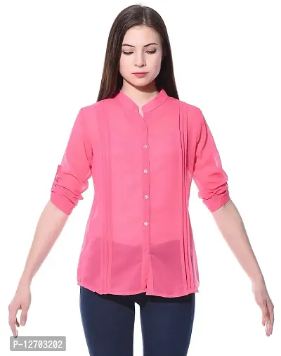 Aditii's Mantra Fashionable Women's Pink Poly Georgette Shirt