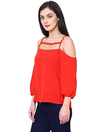 Aditii's Mantra Women Red Off Shoulder Top Gold pipework-thumb1