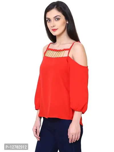 Aditii's Mantra Women Red Off Shoulder Top Gold pipework-thumb2