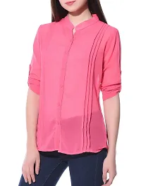 Aditii's Mantra Fashionable Women's Poly Georgette Pink Shirt with Side Pleats-thumb1