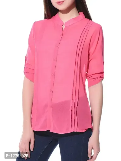 Aditii's Mantra Fashionable Women's Poly Georgette Pink Shirt with Side Pleats-thumb2