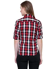 Aditii's Mantra Check Shirt for Women, Women's Rayon Roll-Up Sleeves Casual Shirt (Large, Black & Maroon)-thumb2